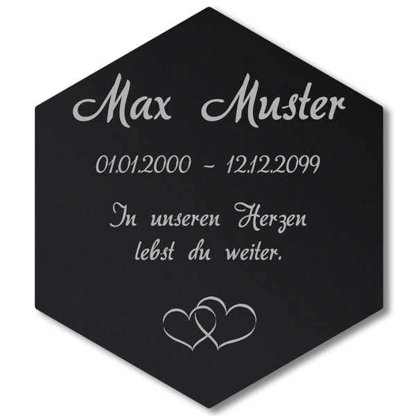 Acrylglas Sechseck Grabschmuck - Text Lasergravur 