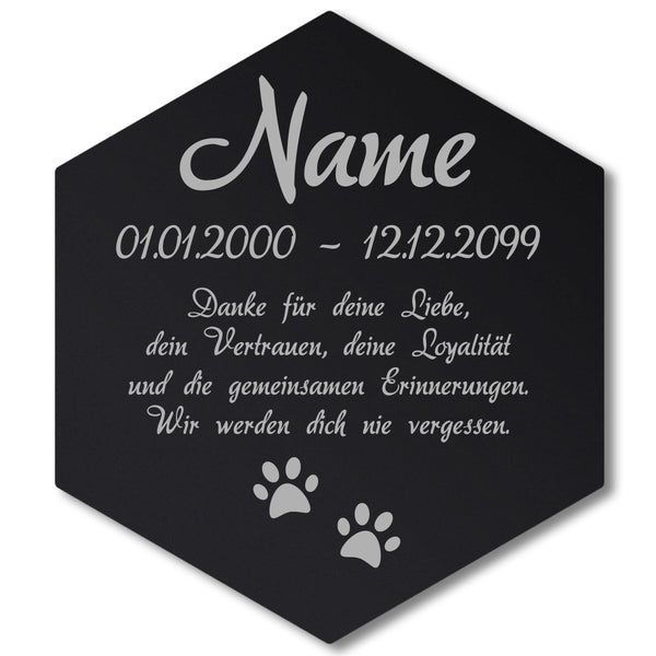 Acrylglas Tier Grabschmuck Sechseck - Text Lasergravur