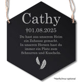 Acrylglas Tier Grabschmuck Sechseck - Text Lasergravur Hanfschnur