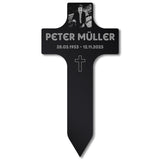 Acrylglas Grabschmuck Kreuz zum Einstecken Schwarz Hochglanz - Eigenes Foto Lasergravur Opa Papa Mann