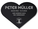 Acrylglas Grabschmuck für Menschen als Herz Schwarz mit Text Lasergravur Beispielgravur