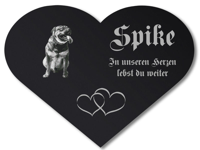 Acrylglas Tier Grabschmuck als Herz Schwarz Hochglanz mit Foto Lasergravur für Hunde