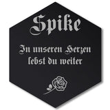 Acrylglas Tier Grabschmuck Sechseck - Text Lasergravur Beispielgravur