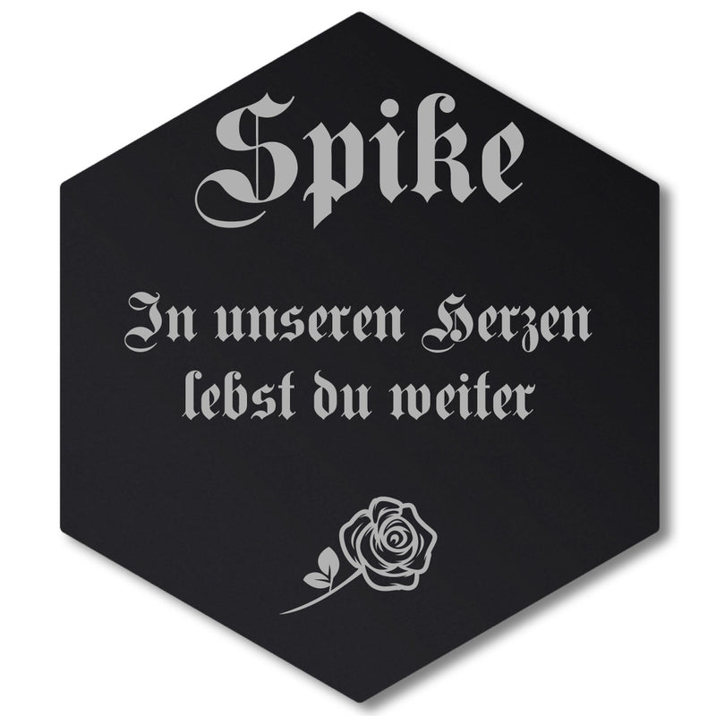 Acrylglas Tier Grabschmuck Sechseck - Text Lasergravur Beispielgravur