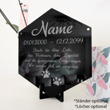 Acrylglas Tier Grabschmuck Sechseck - Text Lasergravur Innenbereich