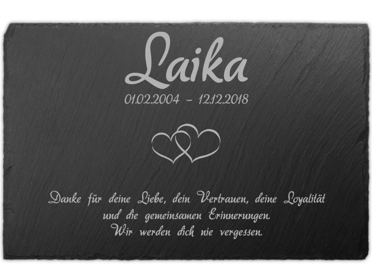 Personalisierter Tiergrabstein Schiefer 30x20cm Text Lasergravur