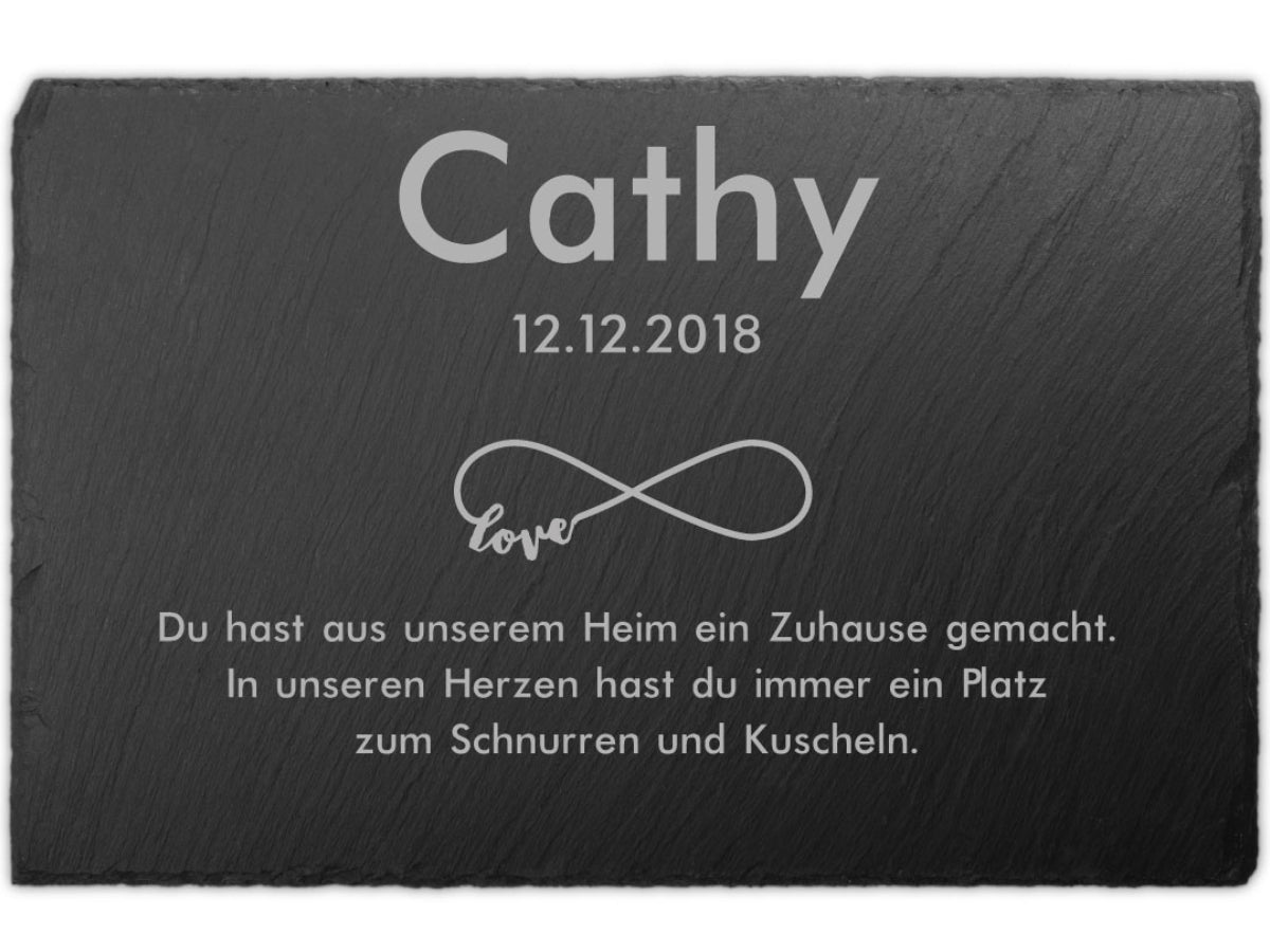 Personalisierter Tiergrabstein Schiefer 30x20cm Text Lasergravur Katze