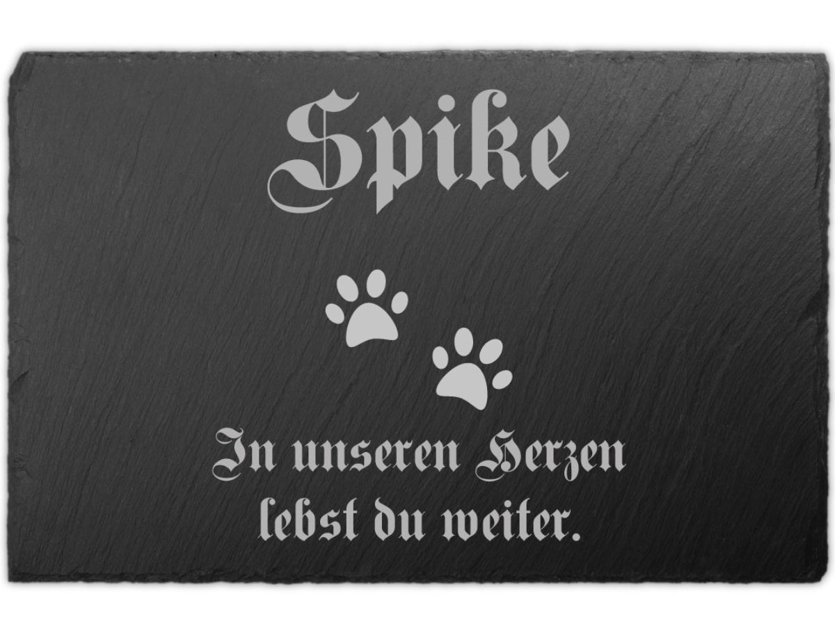 Personalisierter Tiergrabstein Schiefer 30x20cm Text Lasergravur Hund