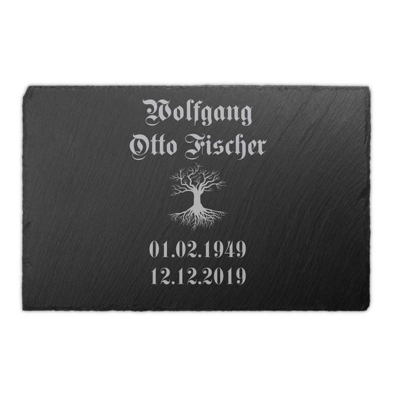 Schiefer Gedenktafel für Menschen 30x20cm- individuelle Text Lasergravur personalisiert